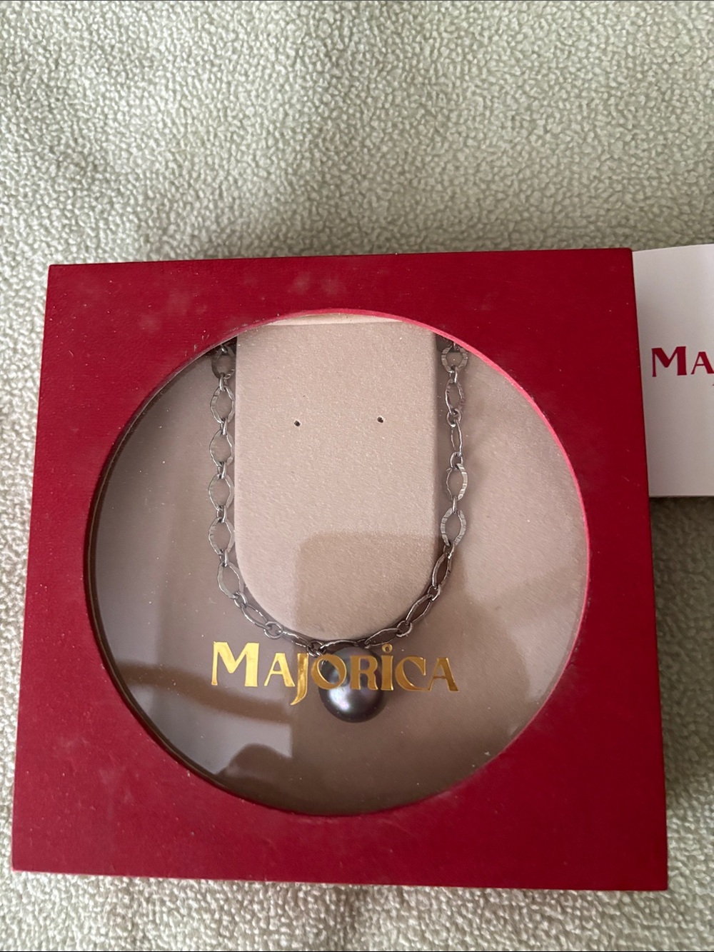 Majorica Silver Chain Necklace with Black Pearl Pendant